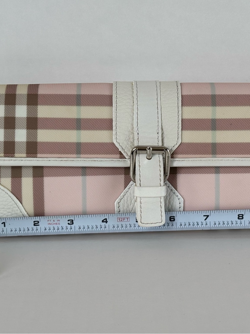 Burberry Pink and White Check Leather Wristlet Clutch - Picture 9 of 10